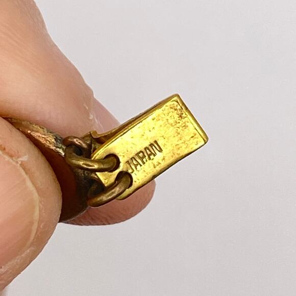 Signed JAPAN Bracelet Vge Japanese Damascene Nature Scenes 1950s Black Gold Tone - Picture 16 of 16